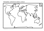 Planisphère : continents et océans (contours)